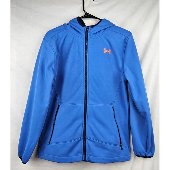 Under Armour Other - Under Armour Storm ColdGear Boys Full Zip Hooded Jacket Blue Orange YXL